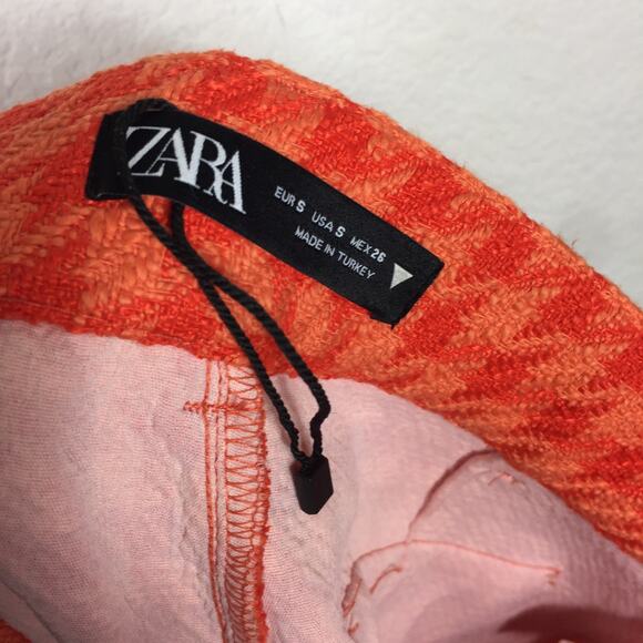 Zara Orange Houndstooth Matching Set Crop Jacket Shorts Small Tweed Co-ord - Picture 10 of 13